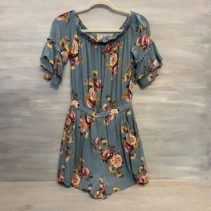 Xhilaration Blue‎ Floral Print Romper Small Good Condition